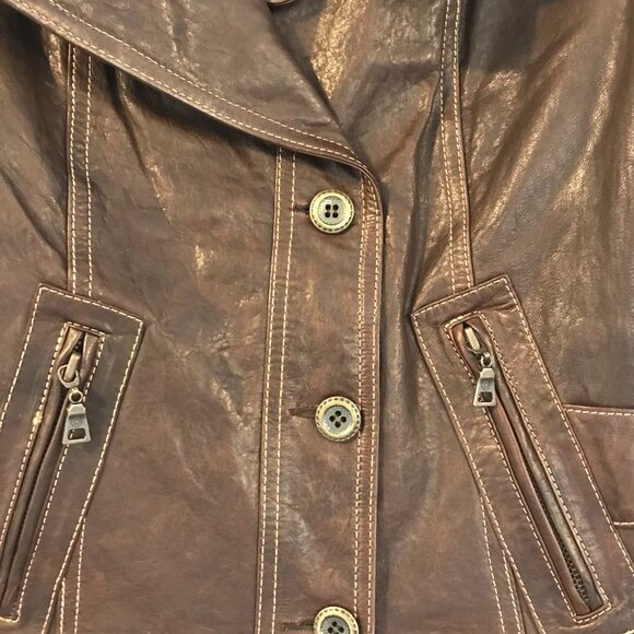 VTG Y2K Leather Moto Jacket Brown Italian  Danier western rodeo 80's Women S - Picture 7 of 10